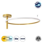 GloboStar® VERONA 61225 Φωτιστικό Οροφής Δαχτυλίδι-Κύκλος LED CCT 36W 4032lm 360° AC 220-240V - Εναλλαγή Φωτισμού μέσω Διακόπτη On/Off All In One Ψυχρό 6000k+Φυσικό 4500k+Θερμό 2700K Φ60 x Υ26cm - Χρυσό Βούρτσας - 3 Χρόνια Εγγύηση