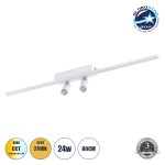 GLOBOSTAR® BARETTI 61227 Φωτιστικό Οροφής Linear Design LED CCT με Κινούμενα Σποτ LED Downlight 24W 2688lm 160° & 45° AC 220-240V IP20  - Εναλλαγή Φωτισμού μέσω Διακόπτη On/Off All In One Ψυχρό 6000k+Φυσικό 4500k+Θερμό 2700k - Μ80 x Π5.5 x Υ5 cm - Λευ