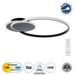GloboStar® CIRCUO 61229 Φωτιστικό Οροφής Δαχτυλίδι-Κύκλος LED CCT 75W 8400lm 360° AC 220-240V - Εναλλαγή Φωτισμού μέσω Τηλεχειριστηρίου All In One Ψυχρό 6000k+Φυσικό 4500k+Θερμό 2700k Dimmable Μ53 x Π42.5 x Υ9cm - Μαύρο - 3 Years Warranty