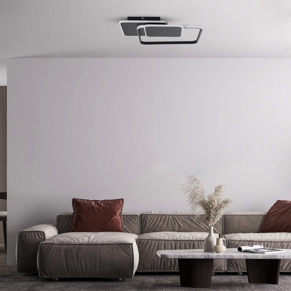 GloboStar® SQUARO 61231 Φωτιστικό Οροφής Δαχτυλίδι-Κύκλος LED CCT 75W 8400lm 360° AC 220-240V - Εναλλαγή Φωτισμού μέσω Τηλεχειριστηρίου All In One Ψυχρό 6000k+Φυσικό 4500k+Θερμό 2700k Dimmable Μ48.5 x Π51 x Υ9cm - Μαύρο - 3 Years Warranty