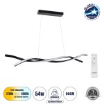 GloboStar® MORALES 61275 Κρεμαστό Φωτιστικό Οροφής Design LED CCT 54W 6048lm 200° AC 220-240V - Εναλλαγή Φωτισμού μέσω Τηλεχειριστηρίου All In One Ψυχρό 6000k+Φυσικό 4500k+Θερμό 2700k Dimmable Μ90 x Π14 x Υ14cm - Μαύρο - 3 Years Warranty