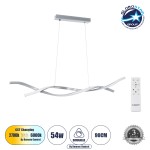GloboStar® MORALES 61277 Κρεμαστό Φωτιστικό Οροφής Design LED CCT 54W 6048lm 200° AC 220-240V - Εναλλαγή Φωτισμού μέσω Τηλεχειριστηρίου All In One Ψυχρό 6000k+Φυσικό 4500k+Θερμό 2700K Dimmable Μ90 x Π14 x Υ14cm - Ασημί Βούρτσας - 3 Χρόνια Εγγύηση