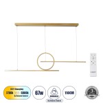 GloboStar® TEREZA 61289 Κρεμαστό Φωτιστικό Οροφής Design LED CCT 67W 7504lm 300° AC 220-240V - Εναλλαγή Φωτισμού μέσω Τηλεχειριστηρίου All In One Ψυχρό 6000k+Φυσικό 4500k+Θερμό 2700k Dimmable Μ110 x Π4.5 x Υ34cm - Χρυσό Πλατίνα - 3 Years Warranty