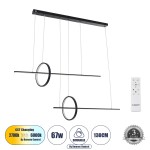 GloboStar® LINEARE 61290 Κρεμαστό Φωτιστικό Οροφής Design LED CCT 67W 7504lm 300° AC 220-240V - Εναλλαγή Φωτισμού μέσω Τηλεχειριστηρίου All In One Ψυχρό 6000k+Φυσικό 4500k+Θερμό 2700k Dimmable Μ130 x Π25 x Υ60cm - Μαύρο - 3 Years Warranty