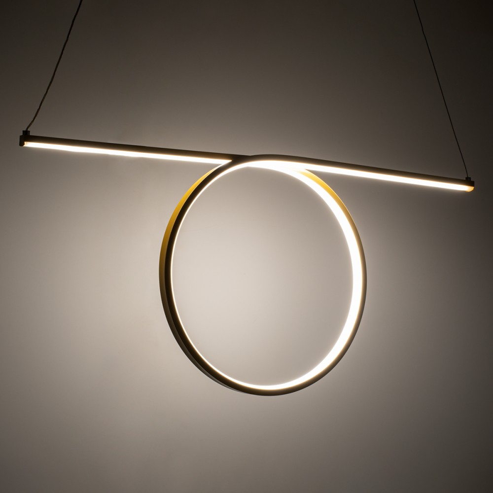 GloboStar® ROME 61297 Κρεμαστό Φωτιστικό Οροφής Linear Design LED CCT 24W 2640lm 200° AC 220-240V - Εναλλαγή Φωτισμού μέσω Διακόπτη On/Off All In One Ψυχρό 6000k+Φυσικό 4500k+Θερμό 2700k Μ65.5 x Π4 x Υ33cm - Χρυσό Βούρτσας - 3 Years Warranty