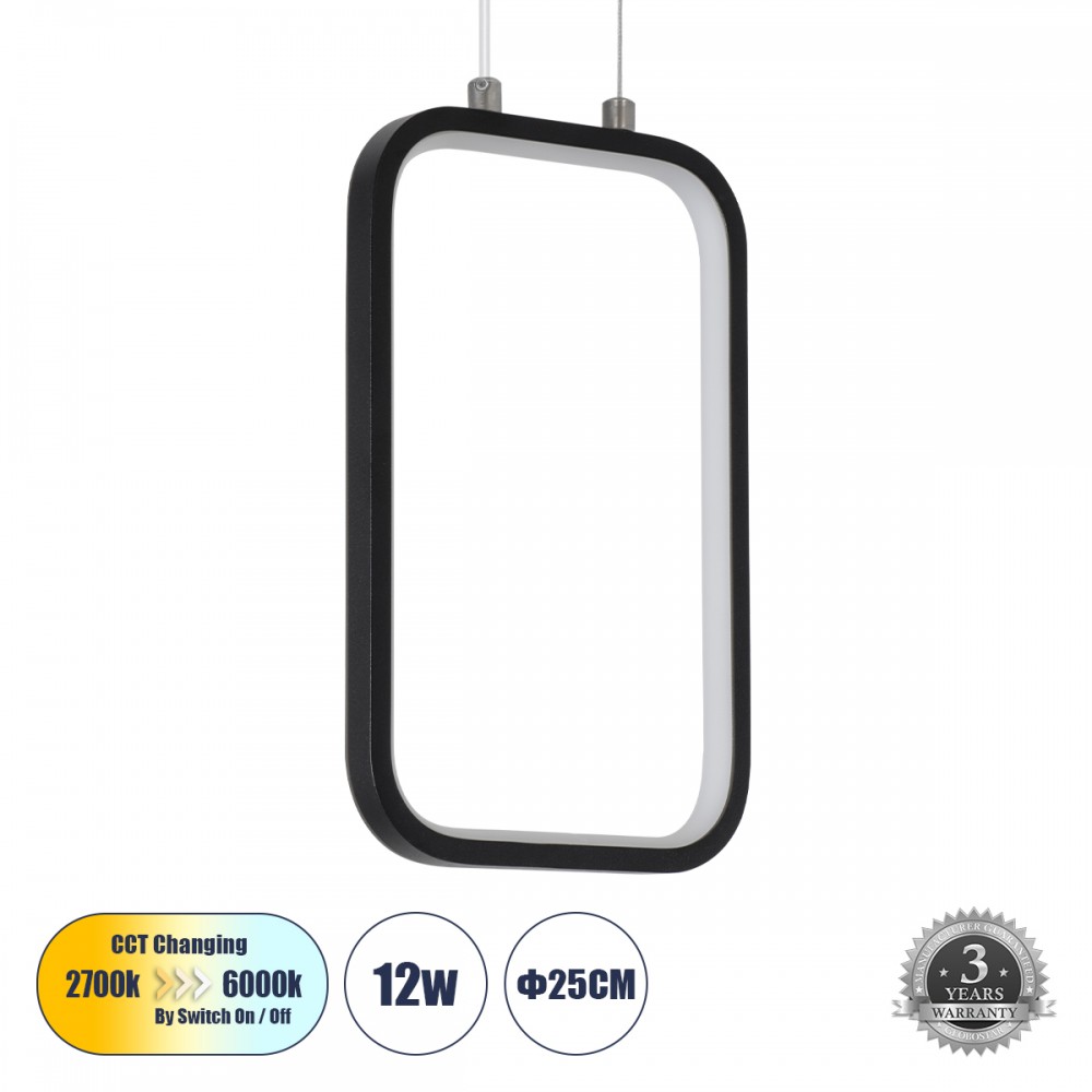 GloboStar® DEROBA 61298 Κρεμαστό Φωτιστικό Οροφής Linear Design LED CCT 12W 1320lm 360° AC 220-240V - Εναλλαγή Φωτισμού μέσω Διακόπτη On/Off All In One Ψυχρό 6000k+Φυσικό 4500k+Θερμό 2700k Μ16 x Π1.6 x Υ25.5cm - Μαύρο - 3 Years Warranty
