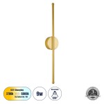 GloboStar® DIADEM 61330 Φωτιστικό Τοίχου - Απλίκα Design LED CCT 9W 1080lm 120° AC 220-240V - Εναλλαγή Φωτισμού μέσω Διακόπτη On/Off All In One Ψυχρό 6000k+Φυσικό 4500k+Θερμό 2700k Μ10 x Π4 x Υ60cm - Χρυσό - 3 Years Warranty