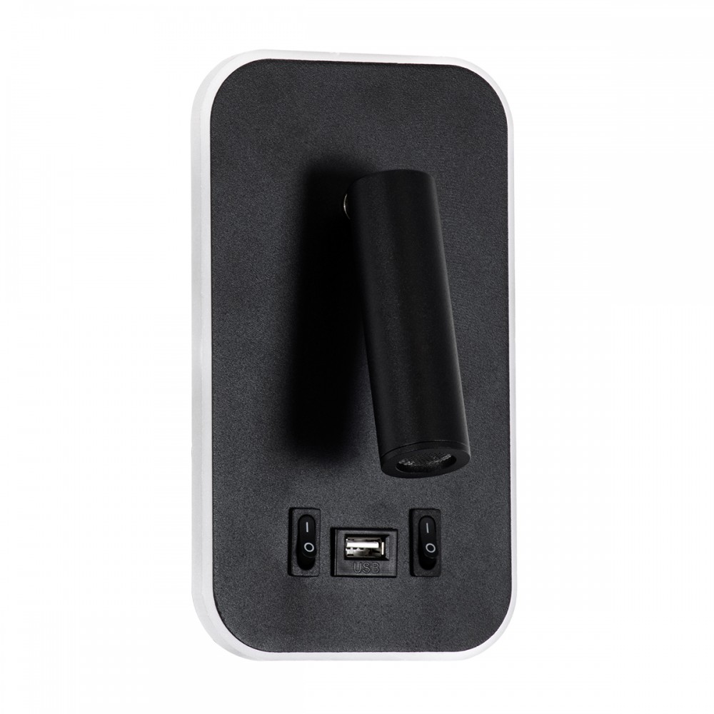 GloboStar® LADY-O 61363 Μοντέρνο Φωτιστικό Τοίχου - Απλίκα Ξενοδοχείου Bed Side LED 10W 1000lm 36° & 360° AC 220-240V - Reading Light & 360° Κρυφός Φωτισμός - Φορτιστής USB 3A - Μ10.5 x Π10 x Υ18.5cm - Φυσικό Λευκό 4500K - Μαύρο