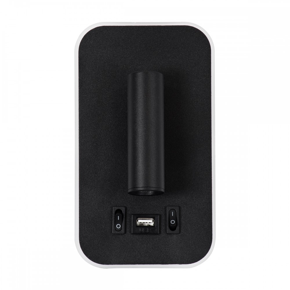 GloboStar® LADY-O 61363 Μοντέρνο Φωτιστικό Τοίχου - Απλίκα Ξενοδοχείου Bed Side LED 10W 1000lm 36° & 360° AC 220-240V - Reading Light & 360° Κρυφός Φωτισμός - Φορτιστής USB 3A - Μ10.5 x Π10 x Υ18.5cm - Φυσικό Λευκό 4500K - Μαύρο