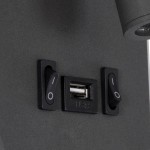 GloboStar® LADY-O 61365 Μοντέρνο Φωτιστικό Τοίχου - Απλίκα Ξενοδοχείου Bed Side LED 10W 1000lm 36° & 360° AC 220-240V - Reading Light & 360° Κρυφός Φωτισμός - Φορτιστής USB 3A - Μ10.5 x Π10 x Υ18.5cm - Φυσικό Λευκό 4500K - Γκρι Ανθρακί