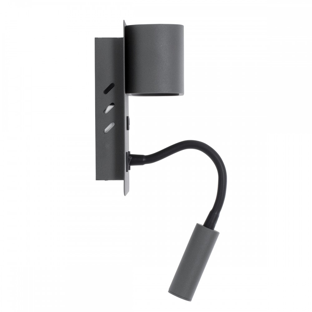 GloboStar® IBIS 61369 Μοντέρνο Φωτιστικό Τοίχου - Απλίκα Ξενοδοχείου Bed Side LED 10W 1100lm 36° & 360° AC 220-240V - Reading Light & Up/Down Light - Φορτιστής USB 3A - Μ10 x Π6.1 x Υ18cm - Φυσικό Λευκό 4500K - Γκρι Ανθρακί