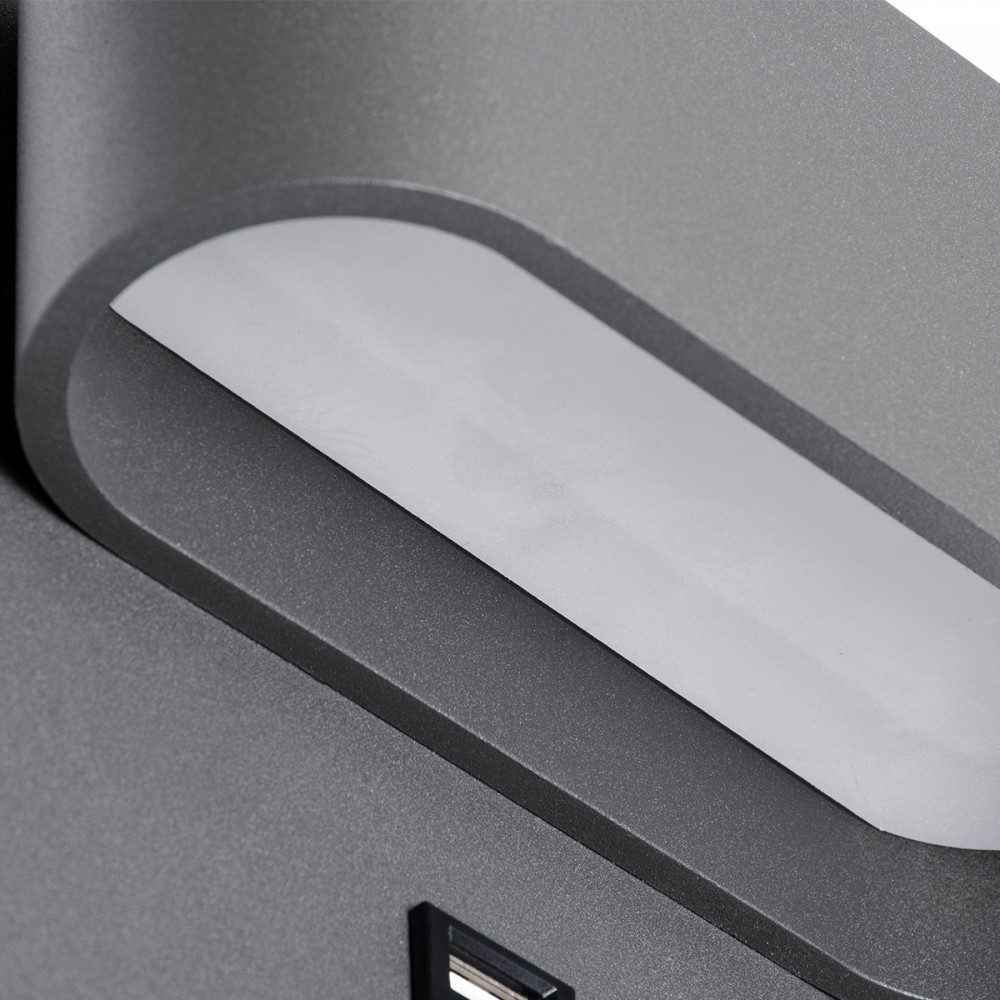 GloboStar® IBIS 61369 Μοντέρνο Φωτιστικό Τοίχου - Απλίκα Ξενοδοχείου Bed Side LED 10W 1100lm 36° & 360° AC 220-240V - Reading Light & Up/Down Light - Φορτιστής USB 3A - Μ10 x Π6.1 x Υ18cm - Φυσικό Λευκό 4500K - Γκρι Ανθρακί