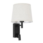 GloboStar® ROULETTE-R 61379 Μοντέρνο Φωτιστικό Τοίχου - Απλίκα Ξενοδοχείου Bed Side LED 3W 360lm & 1 x E27 36° & 360° AC 220-240V - Reading Up/Down Light - Φορτιστής USB 3A - Μ22 x Π23.5 x Υ37cm - Φυσικό Λευκό 4500K - Μαύρο με Μπεζ Καπέλο - Σετ 2 