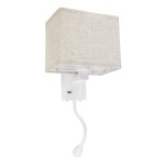 GloboStar® ROULETTE-S 61383 Μοντέρνο Φωτιστικό Τοίχου - Απλίκα Ξενοδοχείου Bed Side LED 3W 360lm & 1 x E27 36° & 360° AC 220-240V - Reading Up/Down Light - Φορτιστής USB 3A - Μ17 x Π20 x Υ37cm - Φυσικό Λευκό 4500K - Λευκό με Μπεζ Καπέλο - Σετ 2 Τε