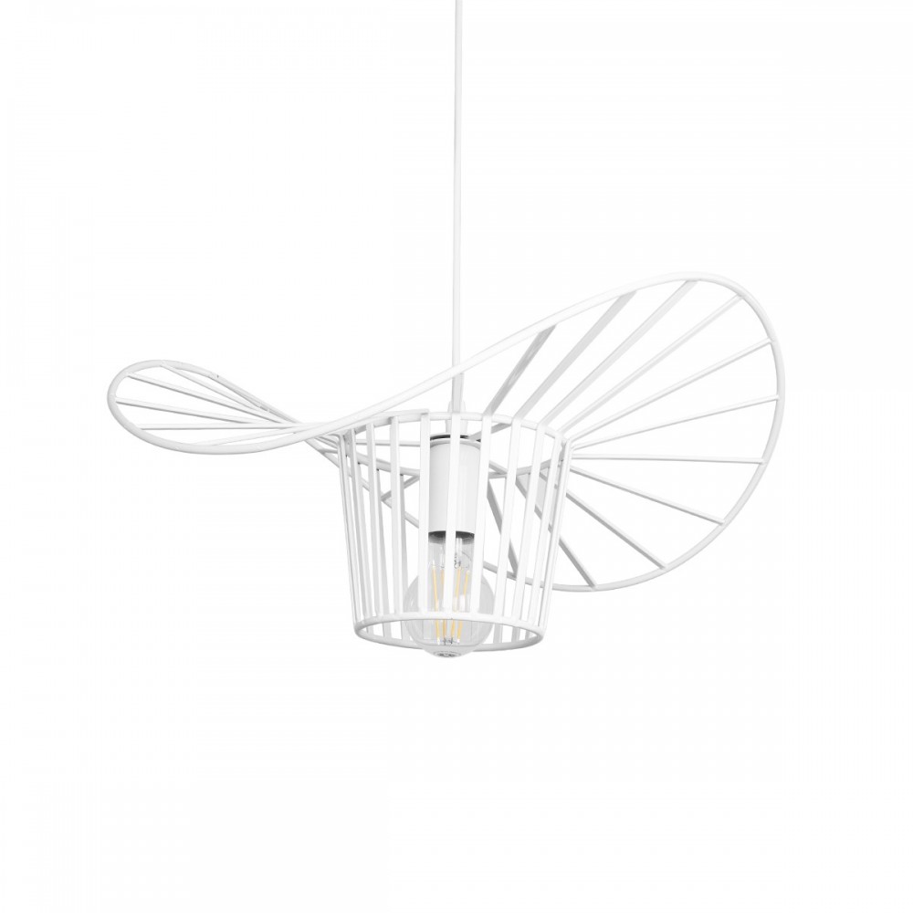 GloboStar® LUMINOVA 61463 Μοντέρνο Κρεμαστό Φωτιστικό Πλέγμα Μονόφωτο 1 x E27 IP20 Λευκό Σχοινί με Λευκό Σύρμα - Μ42 x Π42 x Υ20.5cm