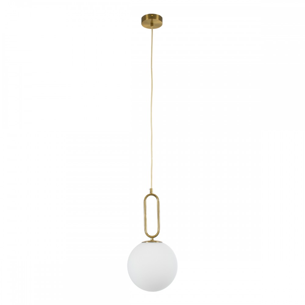 GloboStar® BELLISSIMO 61486 Μοντέρνο Κρεμαστό Φωτιστικό Οροφής Μονόφωτο 1 x E27 Γαλακτερή Γυάλινη Μπάλα με Μεταλλικό Επιχρυσωμενό Πλατίνα Σώμα Φ20 x Υ42cm