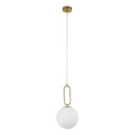 GloboStar® BELLISSIMO 61486 Μοντέρνο Κρεμαστό Φωτιστικό Οροφής Μονόφωτο 1 x E27 Γαλακτερή Γυάλινη Μπάλα με Μεταλλικό Επιχρυσωμενό Πλατίνα Σώμα Φ20 x Υ42cm