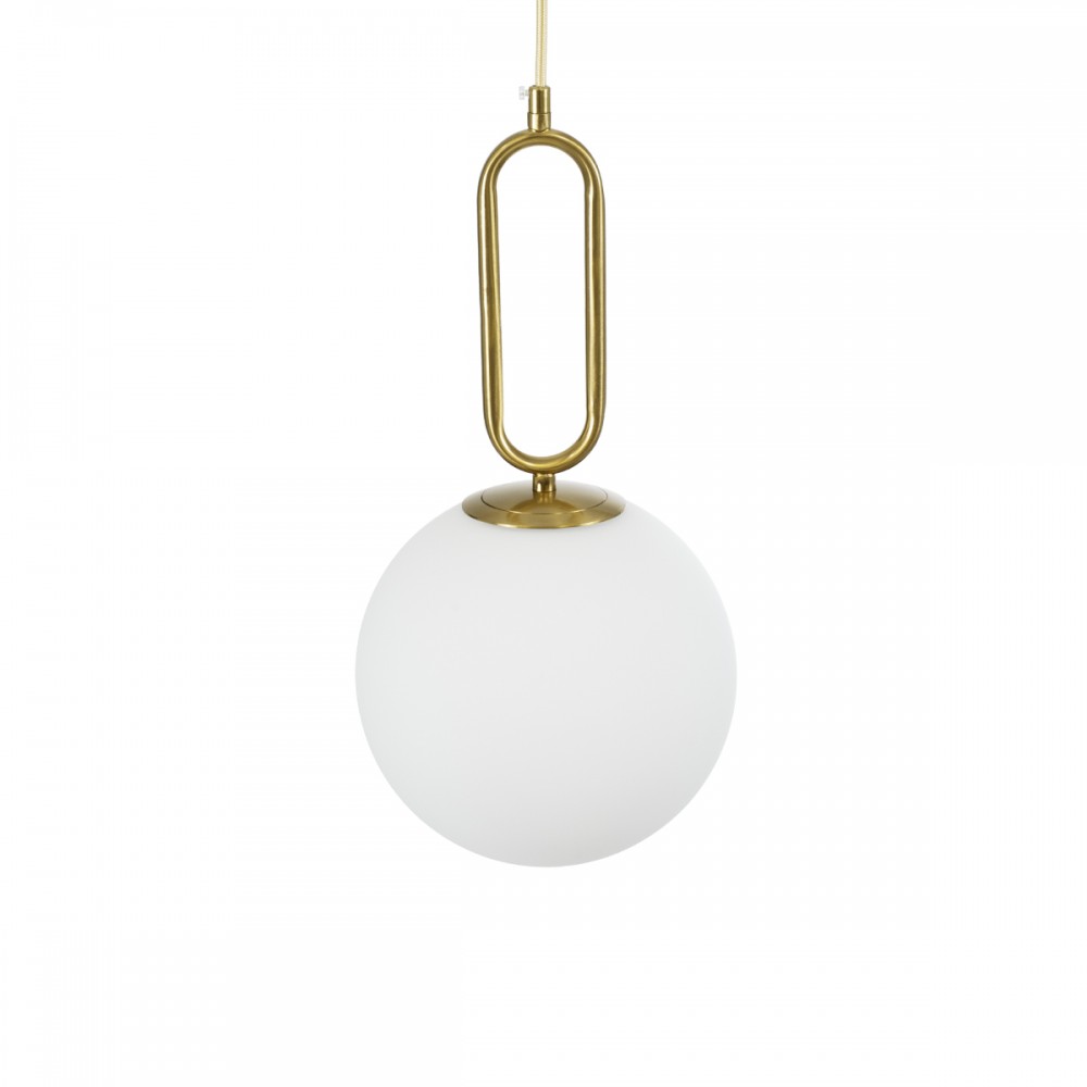 GloboStar® BELLISSIMO 61486 Μοντέρνο Κρεμαστό Φωτιστικό Οροφής Μονόφωτο 1 x E27 Γαλακτερή Γυάλινη Μπάλα με Μεταλλικό Επιχρυσωμενό Πλατίνα Σώμα Φ20 x Υ42cm