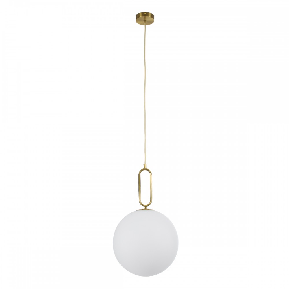 GloboStar® BELLISSIMO 61487 Μοντέρνο Κρεμαστό Φωτιστικό Οροφής Μονόφωτο 1 x E27 Γαλακτερή Γυάλινη Μπάλα με Μεταλλικό Επιχρυσωμενό Πλατίνα Σώμα Φ30 x Υ52cm
