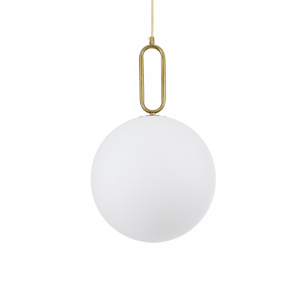 GloboStar® BELLISSIMO 61487 Μοντέρνο Κρεμαστό Φωτιστικό Οροφής Μονόφωτο 1 x E27 Γαλακτερή Γυάλινη Μπάλα με Μεταλλικό Επιχρυσωμενό Πλατίνα Σώμα Φ30 x Υ52cm