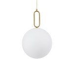 GloboStar® BELLISSIMO 61487 Μοντέρνο Κρεμαστό Φωτιστικό Οροφής Μονόφωτο 1 x E27 Γαλακτερή Γυάλινη Μπάλα με Μεταλλικό Επιχρυσωμενό Πλατίνα Σώμα Φ30 x Υ52cm