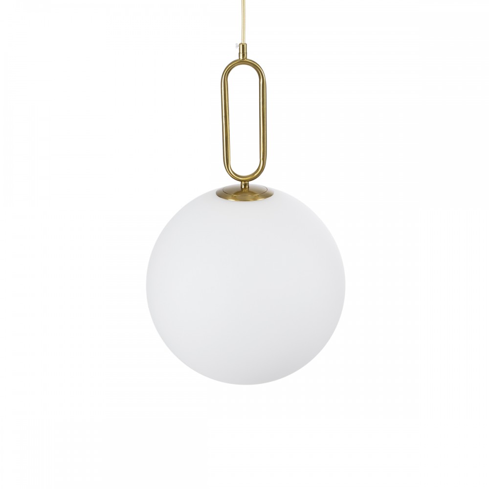 GloboStar® BELLISSIMO 61487 Μοντέρνο Κρεμαστό Φωτιστικό Οροφής Μονόφωτο 1 x E27 Γαλακτερή Γυάλινη Μπάλα με Μεταλλικό Επιχρυσωμενό Πλατίνα Σώμα Φ30 x Υ52cm