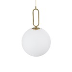 GloboStar® BELLISSIMO 61487 Μοντέρνο Κρεμαστό Φωτιστικό Οροφής Μονόφωτο 1 x E27 Γαλακτερή Γυάλινη Μπάλα με Μεταλλικό Επιχρυσωμενό Πλατίνα Σώμα Φ30 x Υ52cm