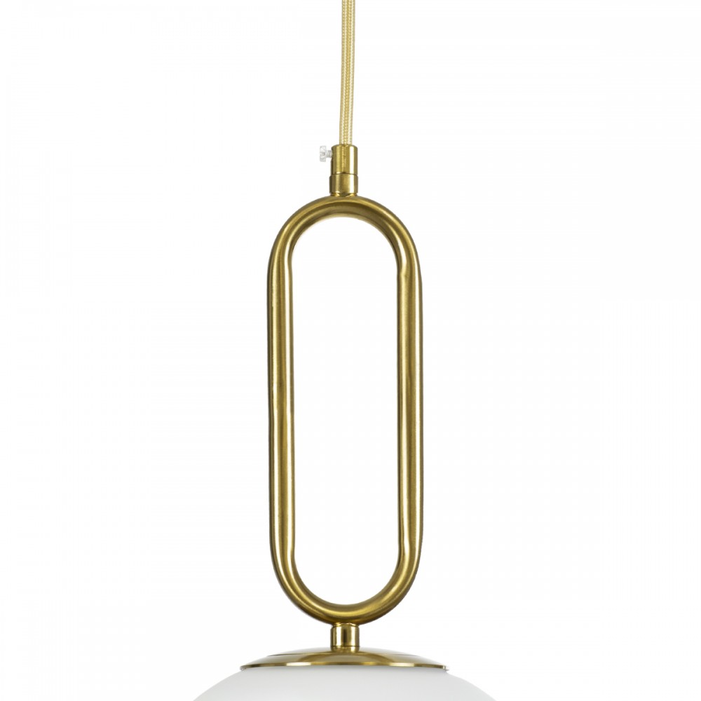 GloboStar® BELLISSIMO 61487 Μοντέρνο Κρεμαστό Φωτιστικό Οροφής Μονόφωτο 1 x E27 Γαλακτερή Γυάλινη Μπάλα με Μεταλλικό Επιχρυσωμενό Πλατίνα Σώμα Φ30 x Υ52cm