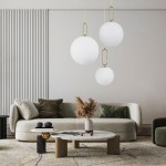 GloboStar® BELLISSIMO 61487 Μοντέρνο Κρεμαστό Φωτιστικό Οροφής Μονόφωτο 1 x E27 Γαλακτερή Γυάλινη Μπάλα με Μεταλλικό Επιχρυσωμενό Πλατίνα Σώμα Φ30 x Υ52cm