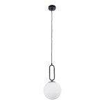 GloboStar® BELLISSIMO 61489 Μοντέρνο Κρεμαστό Φωτιστικό Οροφής Μονόφωτο 1 x E27 Γαλακτερή Γυάλινη Μπάλα με Μεταλλικό Μαύρο Ματ Σώμα Φ20 x Υ42cm