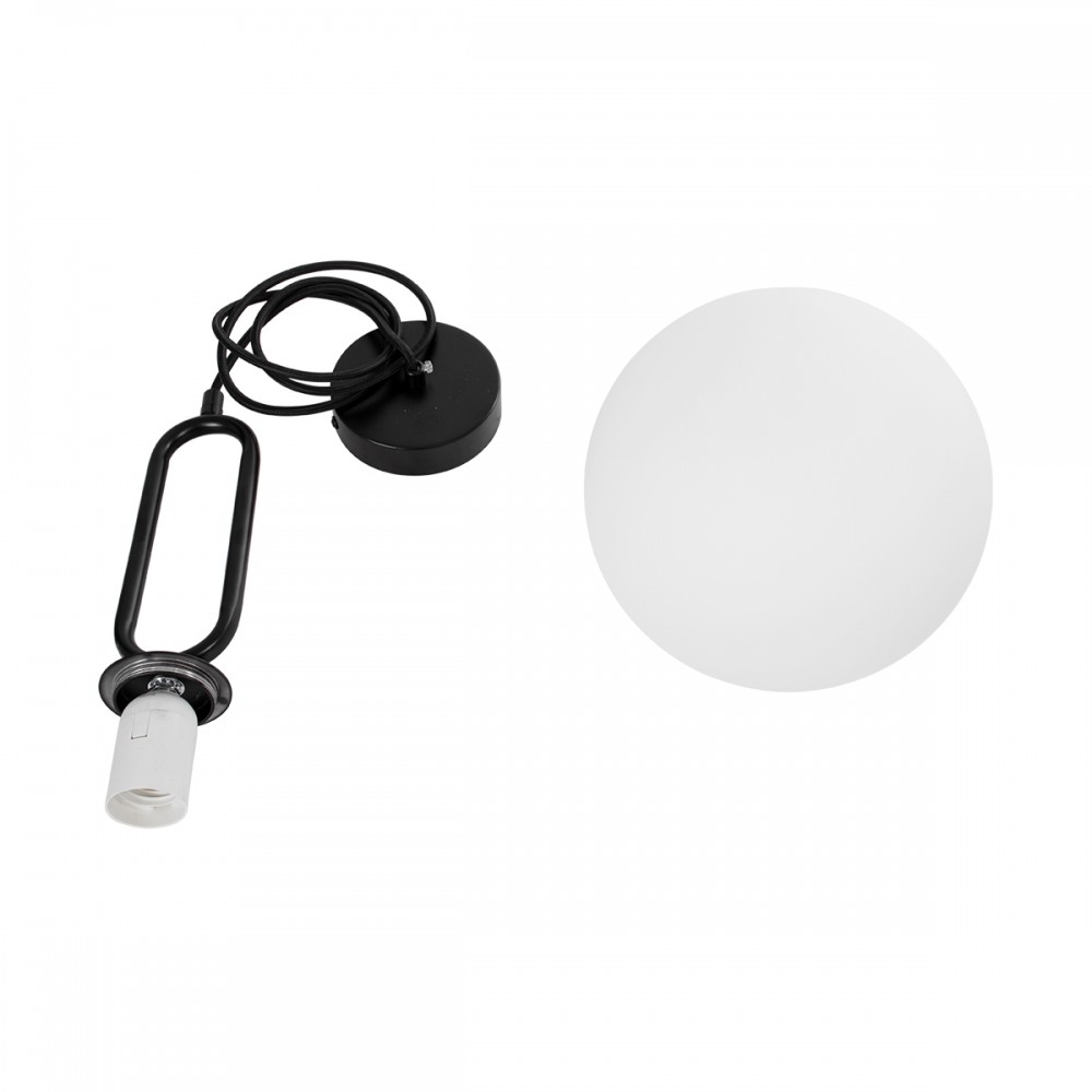 GloboStar® BELLISSIMO 61489 Μοντέρνο Κρεμαστό Φωτιστικό Οροφής Μονόφωτο 1 x E27 Γαλακτερή Γυάλινη Μπάλα με Μεταλλικό Μαύρο Ματ Σώμα Φ20 x Υ42cm