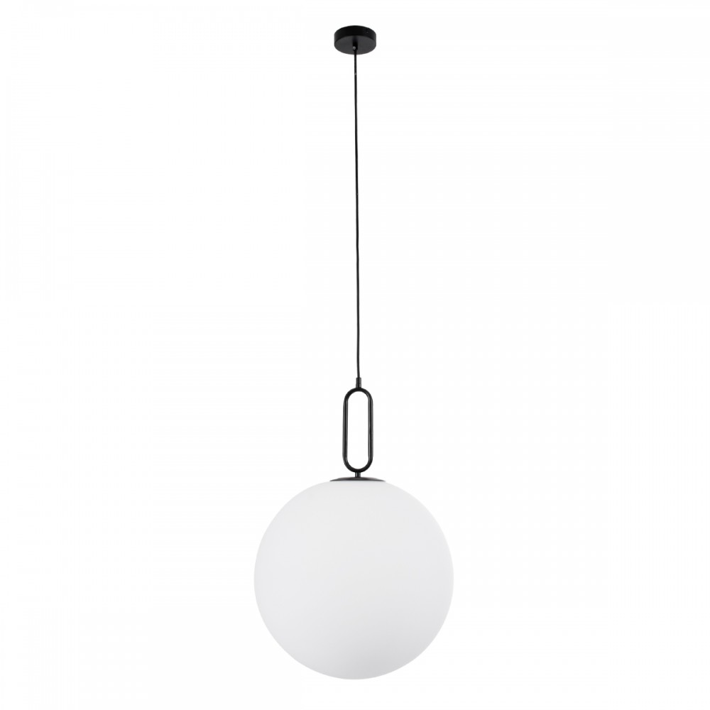 GloboStar® BELLISSIMO 61491 Μοντέρνο Κρεμαστό Φωτιστικό Οροφής Μονόφωτο 1 x E27 Γαλακτερή Γυάλινη Μπάλα με Μεταλλικό Μαύρο Ματ Σώμα Φ40 x Υ62cm
