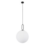 GloboStar® BELLISSIMO 61491 Μοντέρνο Κρεμαστό Φωτιστικό Οροφής Μονόφωτο 1 x E27 Γαλακτερή Γυάλινη Μπάλα με Μεταλλικό Μαύρο Ματ Σώμα Φ40 x Υ62cm