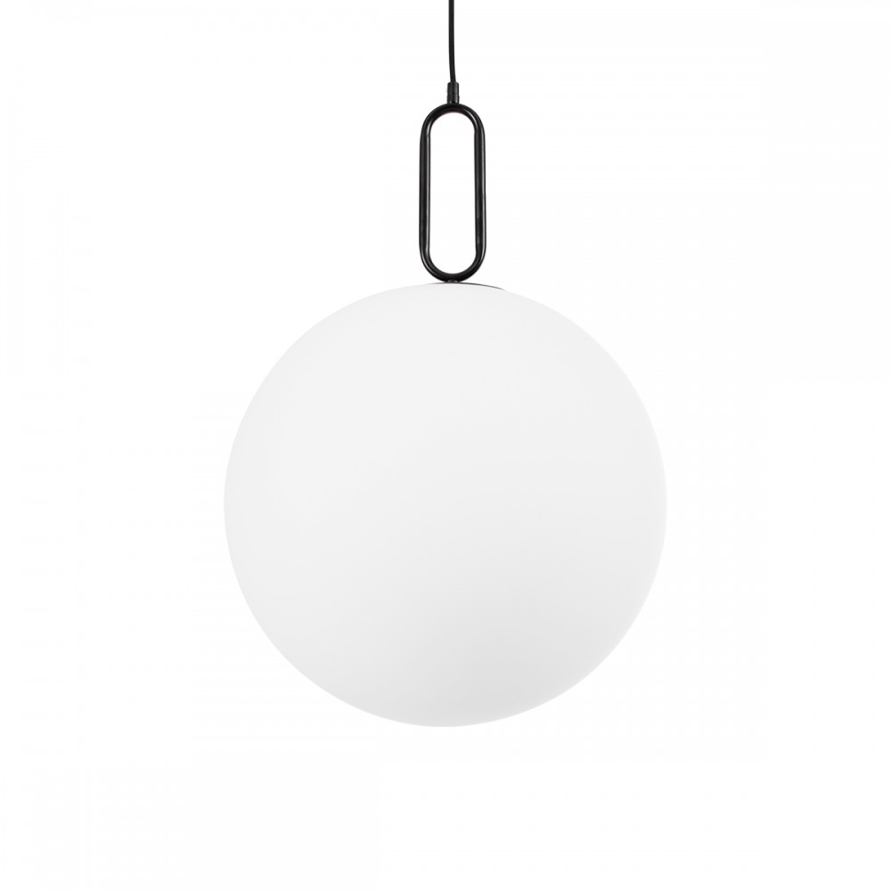 GloboStar® BELLISSIMO 61491 Μοντέρνο Κρεμαστό Φωτιστικό Οροφής Μονόφωτο 1 x E27 Γαλακτερή Γυάλινη Μπάλα με Μεταλλικό Μαύρο Ματ Σώμα Φ40 x Υ62cm
