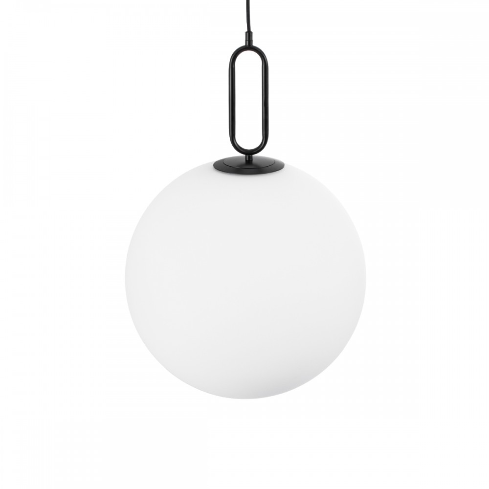 GloboStar® BELLISSIMO 61491 Μοντέρνο Κρεμαστό Φωτιστικό Οροφής Μονόφωτο 1 x E27 Γαλακτερή Γυάλινη Μπάλα με Μεταλλικό Μαύρο Ματ Σώμα Φ40 x Υ62cm