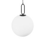 GloboStar® BELLISSIMO 61491 Μοντέρνο Κρεμαστό Φωτιστικό Οροφής Μονόφωτο 1 x E27 Γαλακτερή Γυάλινη Μπάλα με Μεταλλικό Μαύρο Ματ Σώμα Φ40 x Υ62cm