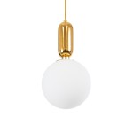 GloboStar® ESTETICO 61492 Μοντέρνο Κρεμαστό Φωτιστικό Οροφής Μονόφωτο 1 x E27 Γαλακτερή Γυάλινη Μπάλα με Μεταλλικό Επιχρυσωμενό Πλατίνα Σώμα Φ20 x Υ38cm