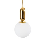 GloboStar® ESTETICO 61492 Μοντέρνο Κρεμαστό Φωτιστικό Οροφής Μονόφωτο 1 x E27 Γαλακτερή Γυάλινη Μπάλα με Μεταλλικό Επιχρυσωμενό Πλατίνα Σώμα Φ20 x Υ38cm
