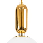 GloboStar® ESTETICO 61492 Μοντέρνο Κρεμαστό Φωτιστικό Οροφής Μονόφωτο 1 x E27 Γαλακτερή Γυάλινη Μπάλα με Μεταλλικό Επιχρυσωμενό Πλατίνα Σώμα Φ20 x Υ38cm