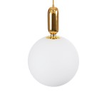 GloboStar® ESTETICO 61493 Μοντέρνο Κρεμαστό Φωτιστικό Οροφής Μονόφωτο 1 x E27 Γαλακτερή Γυάλινη Μπάλα με Μεταλλικό Επιχρυσωμενό Πλατίνα Σώμα Φ30 x Υ48cm