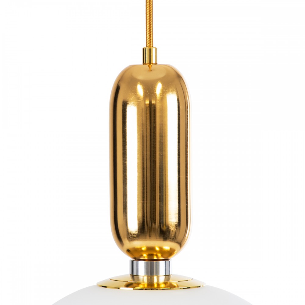 GloboStar® ESTETICO 61493 Μοντέρνο Κρεμαστό Φωτιστικό Οροφής Μονόφωτο 1 x E27 Γαλακτερή Γυάλινη Μπάλα με Μεταλλικό Επιχρυσωμενό Πλατίνα Σώμα Φ30 x Υ48cm