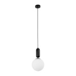 GloboStar® ESTETICO 61495 Μοντέρνο Κρεμαστό Φωτιστικό Οροφής Μονόφωτο 1 x E27 Γαλακτερή Γυάλινη Μπάλα με Μεταλλικό Μαύρο Ματ Σώμα Φ20 x Υ38cm