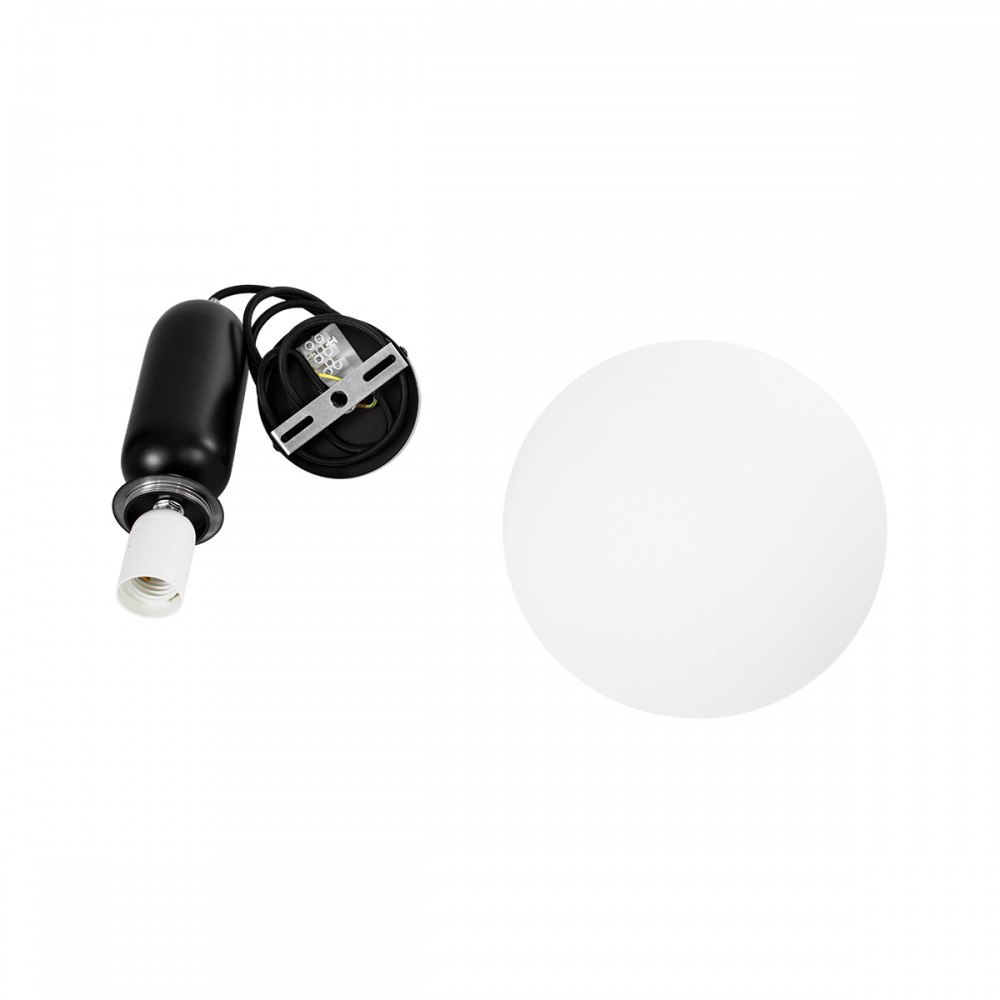 GloboStar® ESTETICO 61495 Μοντέρνο Κρεμαστό Φωτιστικό Οροφής Μονόφωτο 1 x E27 Γαλακτερή Γυάλινη Μπάλα με Μεταλλικό Μαύρο Ματ Σώμα Φ20 x Υ38cm