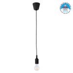 GloboStar® CABLITO 61562 Μοντέρνο Κρεμαστό Φωτιστικό Οροφής Μονόφωτο 1 x E27 Μαύρο Σιλικόνης Ανάρτηση με Υφασμάτινο Καλώδιο Φ4 x Υ110cm