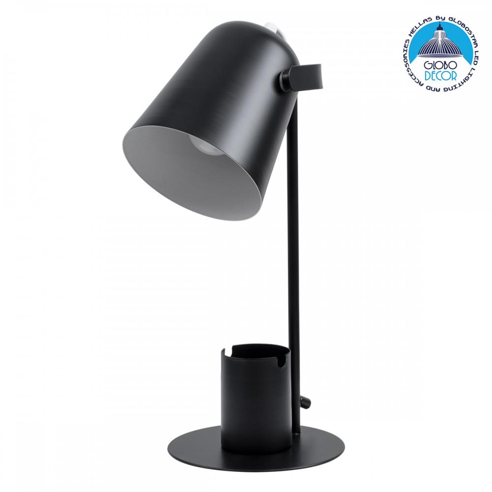 GloboStar® PENCASE 61563 Μοντέρνο Επιτραπέζιο Φωτιστικό Πορτατίφ Μονόφωτο 1 x E27 IP20 Μαύρο Μέταλλο - Μ12 x Π15 x Υ38cm