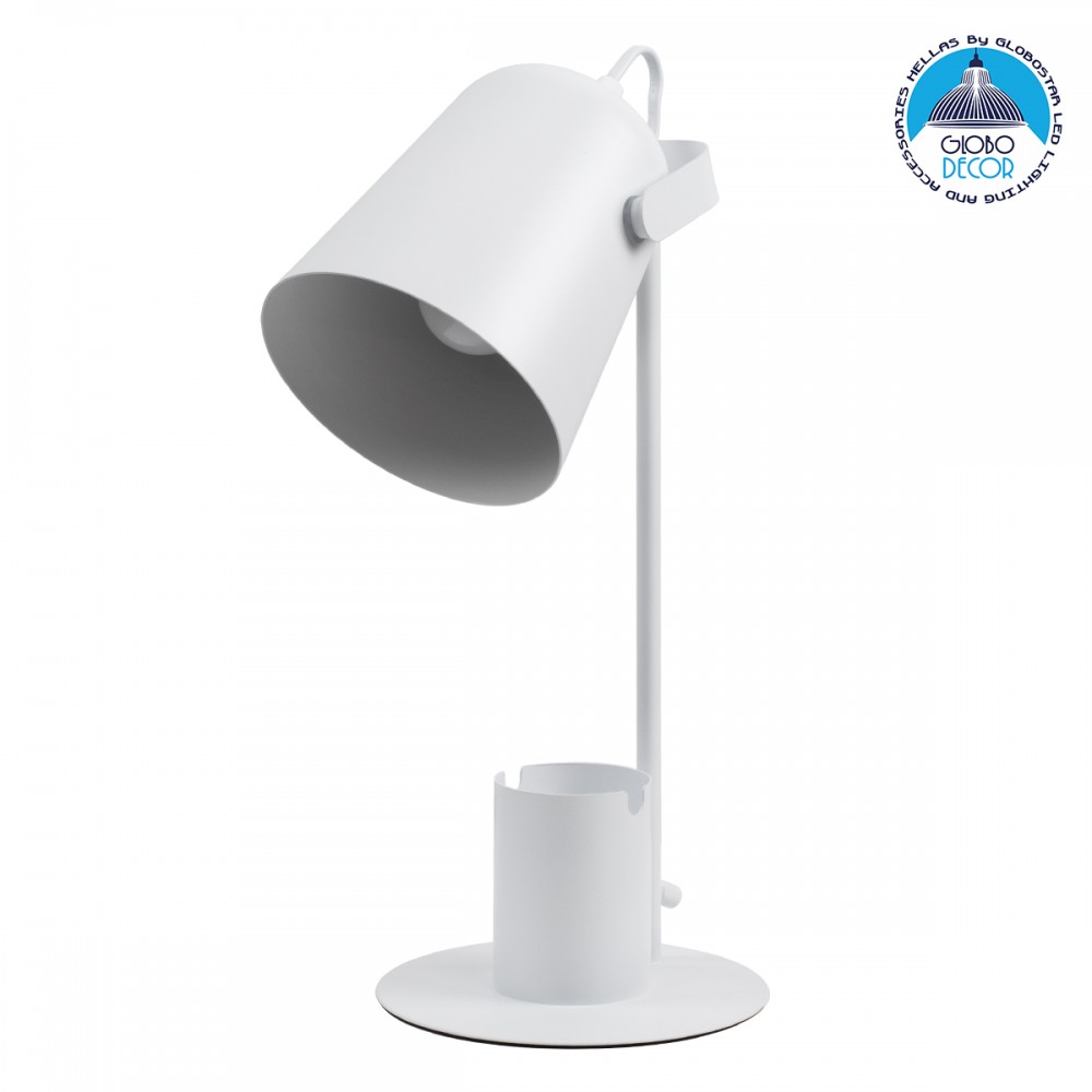 GloboStar® PENCASE 61564 Μοντέρνο Επιτραπέζιο Φωτιστικό Πορτατίφ Μονόφωτο 1 x E27 IP20 Λευκό Μέταλλο - Μ12 x Π15 x Υ38cm