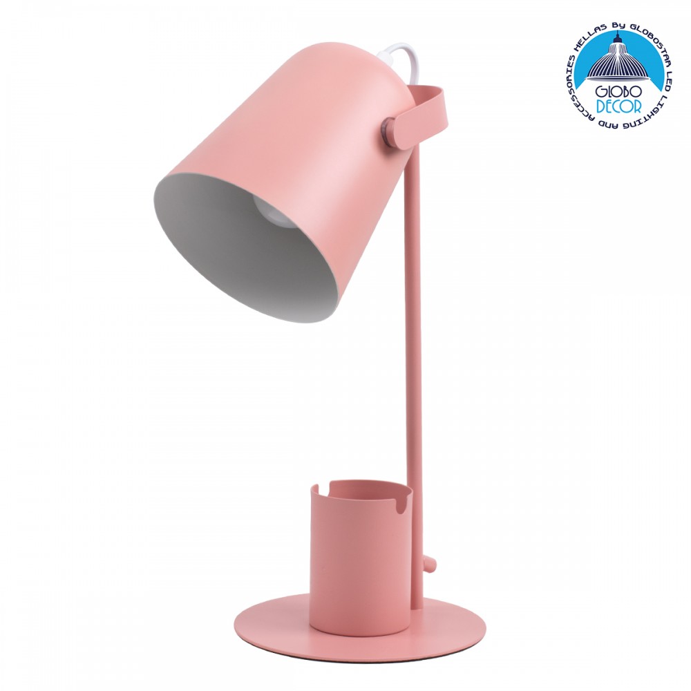 GloboStar® PENCASE 61565 Μοντέρνο Επιτραπέζιο Φωτιστικό Πορτατίφ Μονόφωτο 1 x E27 IP20 Ροζ Μέταλλο - Μ12 x Π15 x Υ38cm