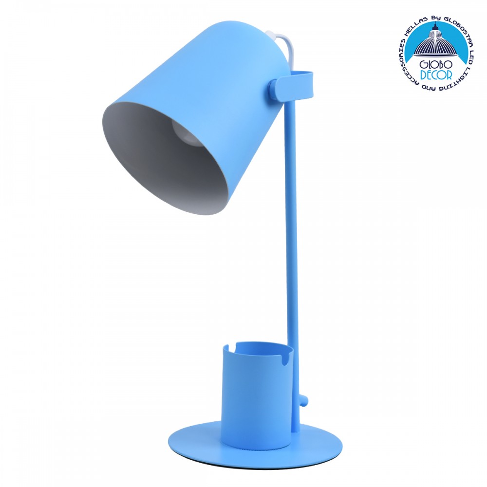 GloboStar® PENCASE 61568 Μοντέρνο Επιτραπέζιο Φωτιστικό Πορτατίφ Μονόφωτο 1 x E27 IP20 Μπλε Μέταλλο - Μ12 x Π15 x Υ38cm