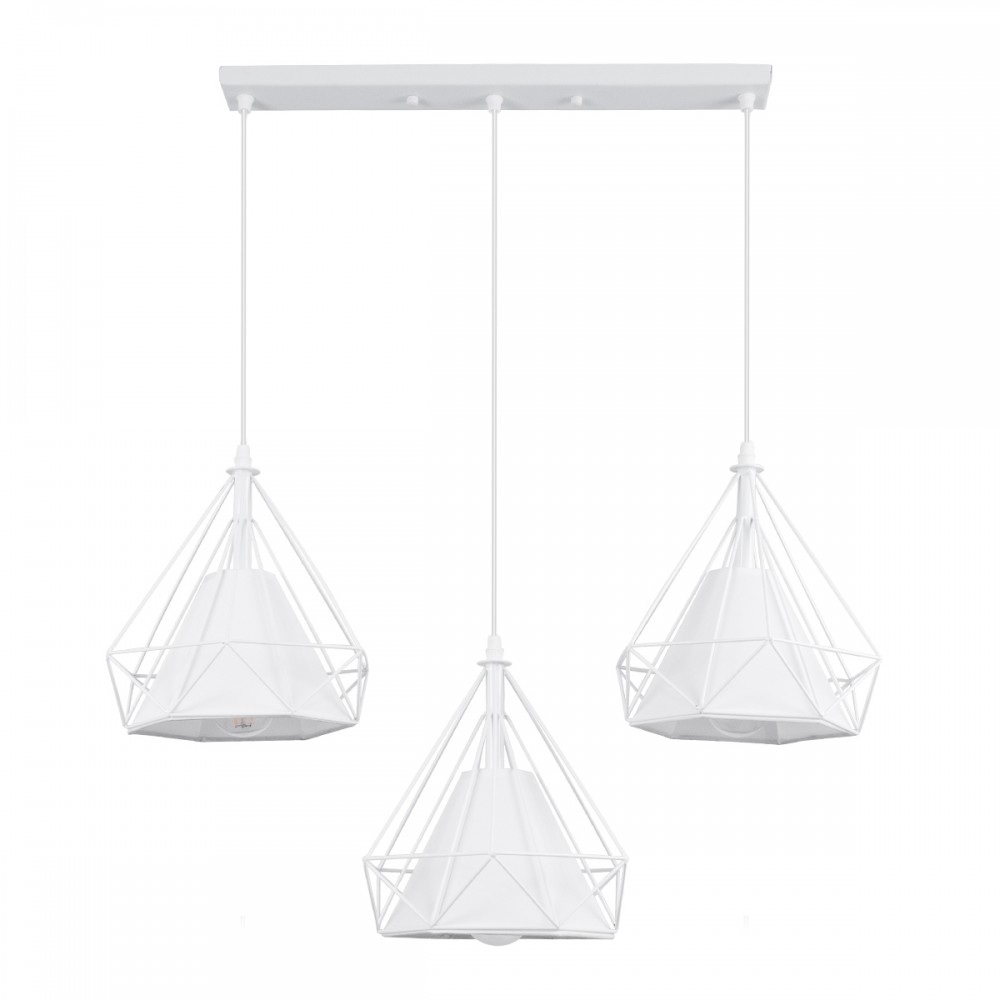 GloboStar® EIFFEL 61570 Vintage Κρεμαστό Φωτιστικό Ράγα Τρίφωτο 3 x E27 IP20 Λευκό Μέταλλο με Λευκό Ύφασμα - Μ68 x Π25 x Υ130cm