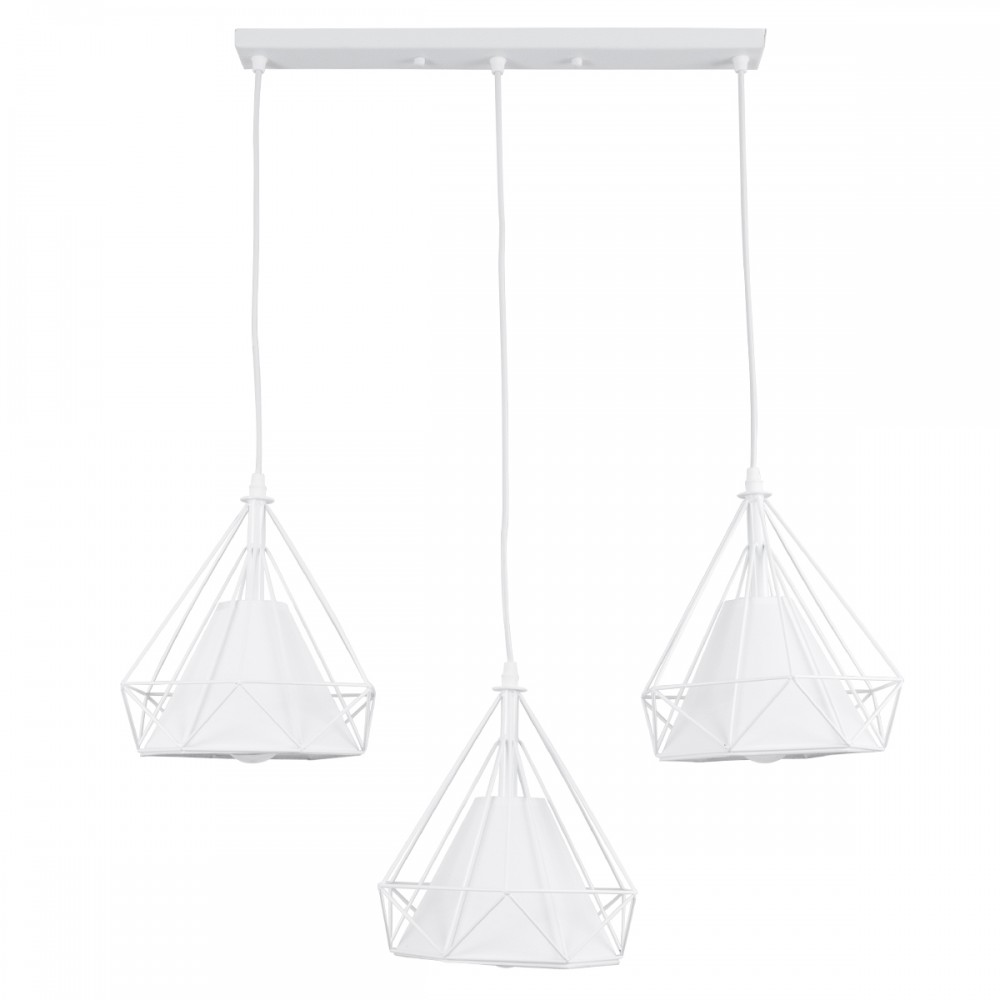 GloboStar® EIFFEL 61570 Vintage Κρεμαστό Φωτιστικό Οροφής Τρίφωτο 3 x E27 Λευκό Μεταλλικό Πλέγμα με Λευκό Ύφασμα Μ68 x Π25 x Υ130cm